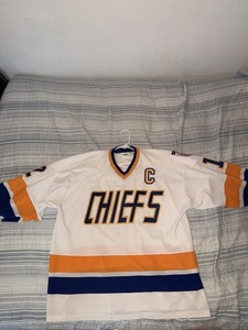 Mad Bros Chiefs Hockey Jersey White Orange Blue #12 Captain Canada Hockey Shirt