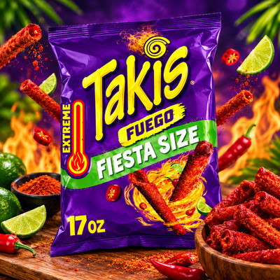 Takis Fuego 17 oz Fiesta Size Bag, Hot Chili Pepper & Lime Rolled Tortilla Chips