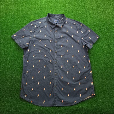 George Shirt Mens XL Blue Slim Fit Parrot All Over Print Summer Beach Casual