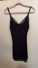 LYANER Black Lace Trim Slip Dress