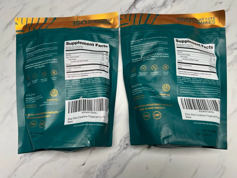 Lote de 2 gomitas Etta Vita creatina sin azúcar Taurina Pro Endurance 150 8/2027 Foto 3 de 4