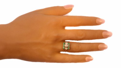 Art Deco Gorgeous 1.10 Carat Green Emerald & White CZ Women's Ring In 935 Silver - Picture 6 of 8