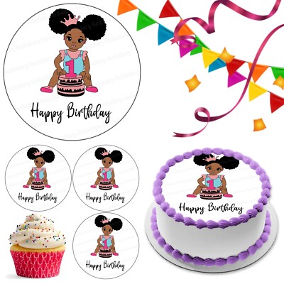 Erster Geburtstag 1 One Afro Girl Tortenaufleger Party Deko Essbar Feier Cupcake