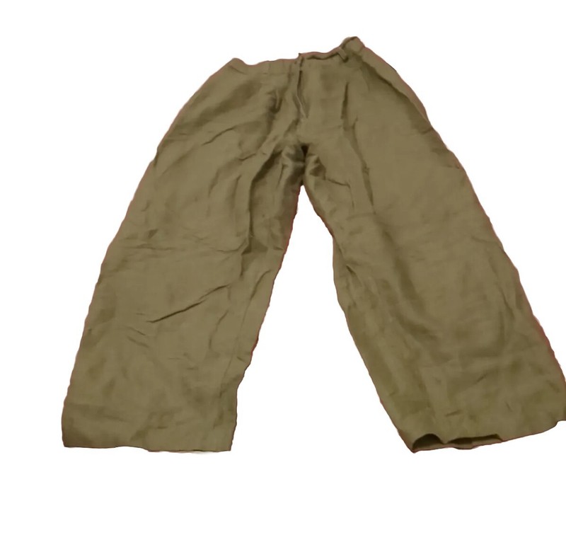 VINTAGE Chevere Retro 100% Rayon Paperbag Olive Green Pants Elastic Waist VTG