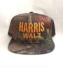 Harris Walz FLAT BILL  SNAPBACK Hunter Camo 3D Embroidered Hat KAMALA 2024