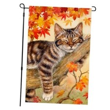 Fall Cat Garden Flag Vertical Double Sided Autumn Leaves 12x18 Cat Leaves