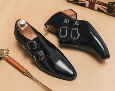 Mens Pointy Toe Cuban Heel Dress Business Buckle Slip On Oxfords Wedding Shoes 