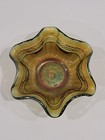 Bowl Carnival Glass Small Green/Gold Vtg Northwood Ruffled Edge 6" Diameter