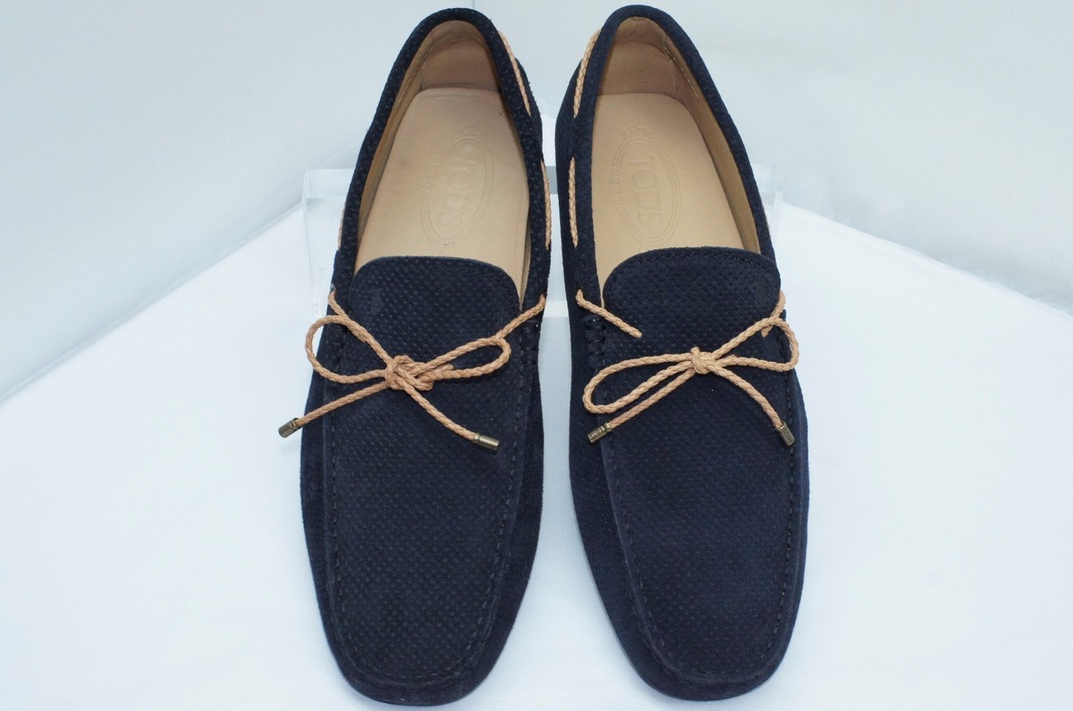 Tods Men 9 Navy Blue Perforated Synthetic & Leather Driving Designer Loafers Tod main image 4
