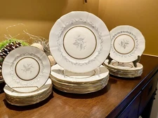 SET OF 24 NORTHUMBRIA MORNING MIST HAND PAINTED 8 Dinner 8 Salad 8 Bread Plates