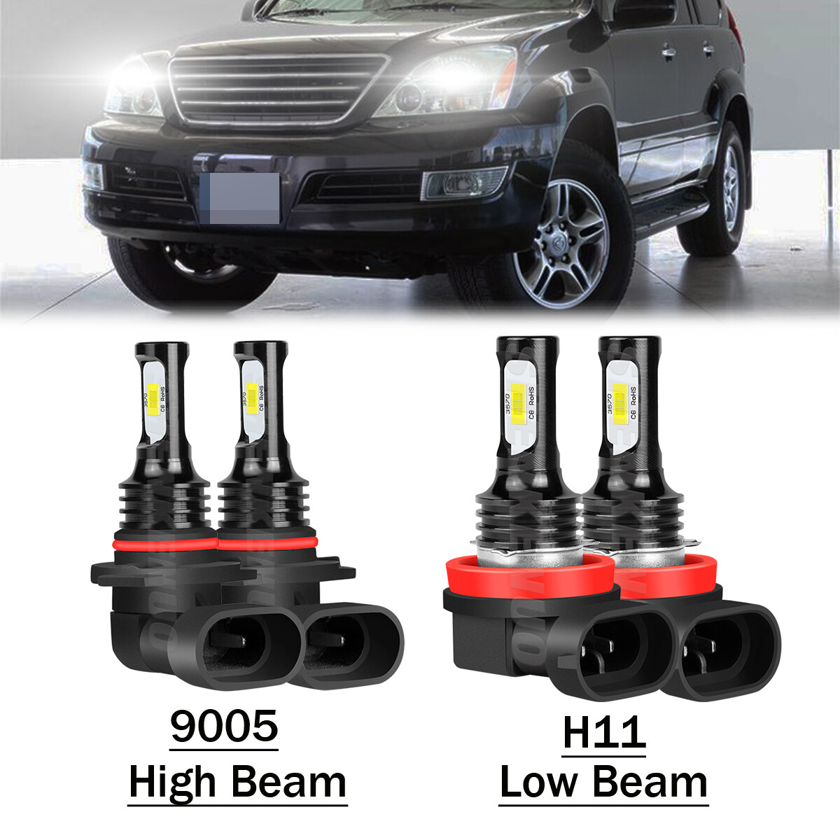 For Lexus GX470 20032009 6000K LED Headlight High & Low Beam Bulbs