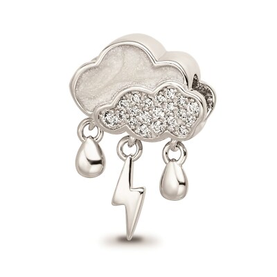 Reflection Beads Sterling Silver Rhodiumed CZ White Enameled Storm Cloud Bead