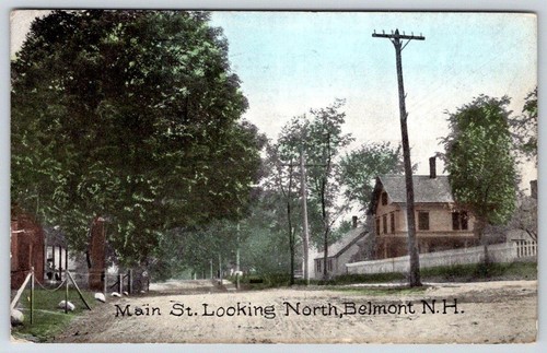 1910 BELMONT NH*MAIN STREET LOOKING NORTH*WHITE PICKET FENCE*HOUSES*DIRT ROAD - 第 1/2 張圖片