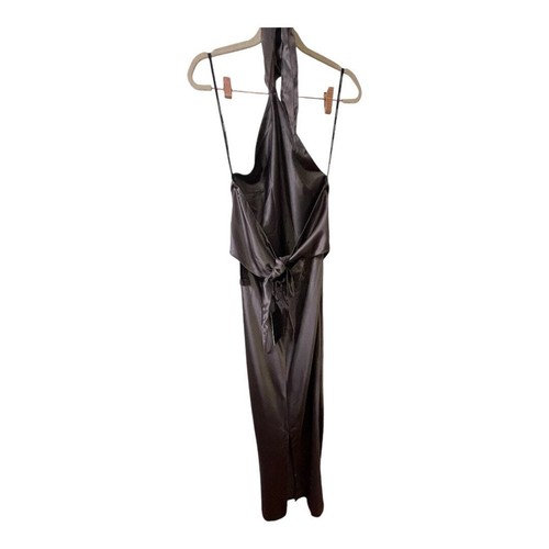 Retrofete Ester Gown Maxi Dress Halter Neck Draped Satin Tie Back Charcoal Sz M - Picture 16 of 18