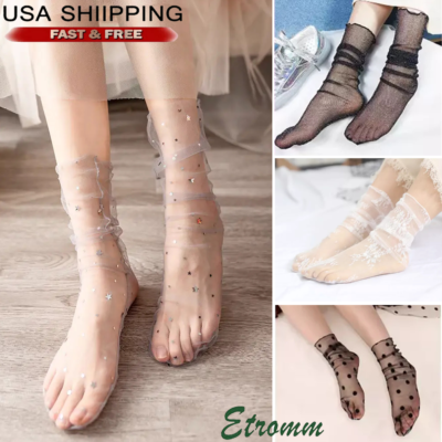 #ad Women Mesh Fishnet Lace Ruffle Socks Sheer Silky Glitter Short Ankle Stockings $2.75
