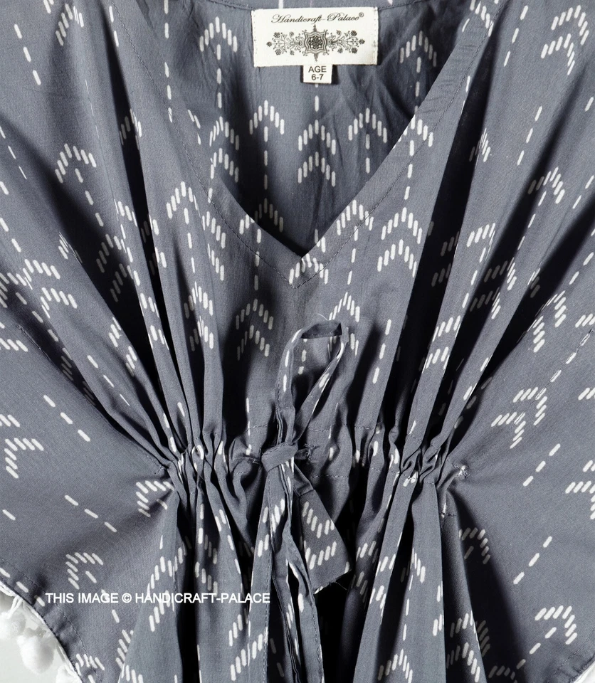 Soft Cotton Kids Girls Kaftan Dress Gray Printed Night Wear Maxi Dresses 3 to 9Y - Image 3 of 4