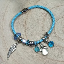 Bracciale charm similpelle azzurro celeste angelo