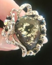 Fashion Clear Black Rhinestone Silver Statement Cocktail Adjustable Ring