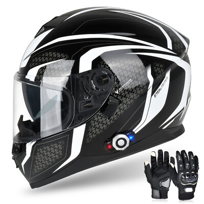 DOT Bluetooth Motorcycle Helmet Full Face With Headset Intercom & Gloves