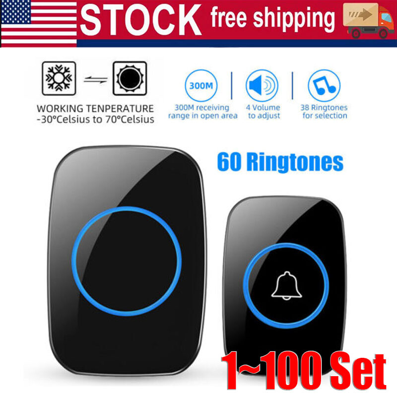 Waterproof Wireless Doorbell Chime with Adjustable Volume 1000FT Range Kit-image