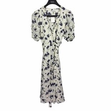 Reformation Tanna Floral Blueberries Ruffle Wrap Dress Midi Puff Sleeve Women XS