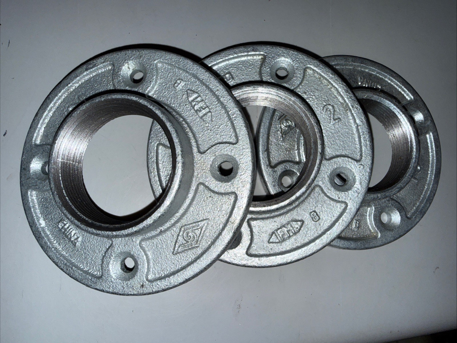 Lot of 3 2” Galvanized Threaded Floor Flange Malleable Iron Pipe Fitting