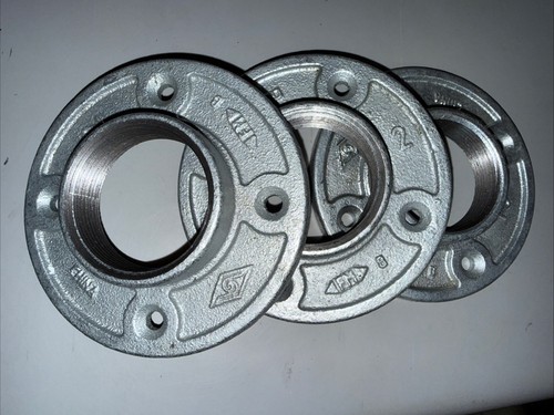 Lot of 3 2โ Galvanized Threaded Floor Flange Malleable Iron Pipe Fitting
