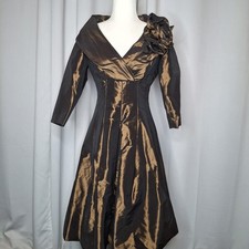 Rickie Freeman Teri Jon Dress Long 1/2 Sleeve Brown Mother of the Bride 4 READ