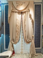 French Embroidery European beige flannel valance window curtain tulle M1866