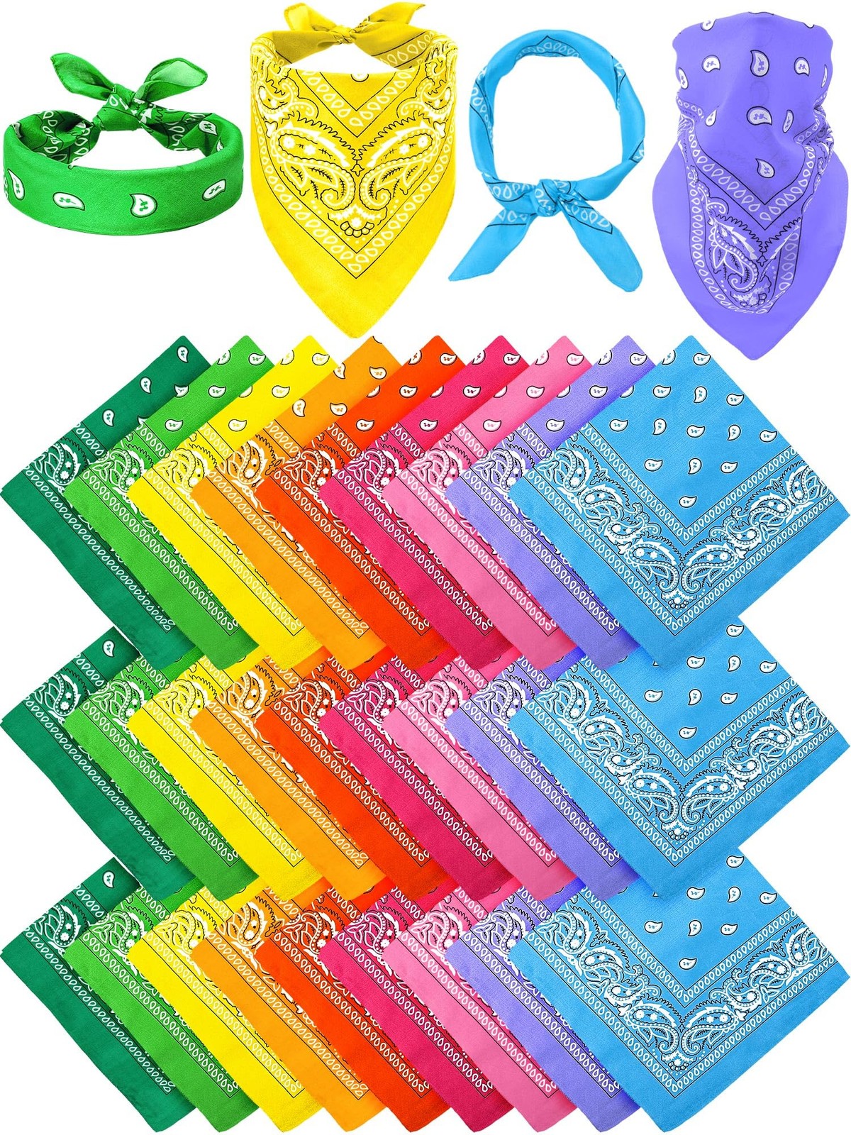 36-Piece Paisley Bandana Set - Cowboy Headbands & Square Scarves for Men & Women