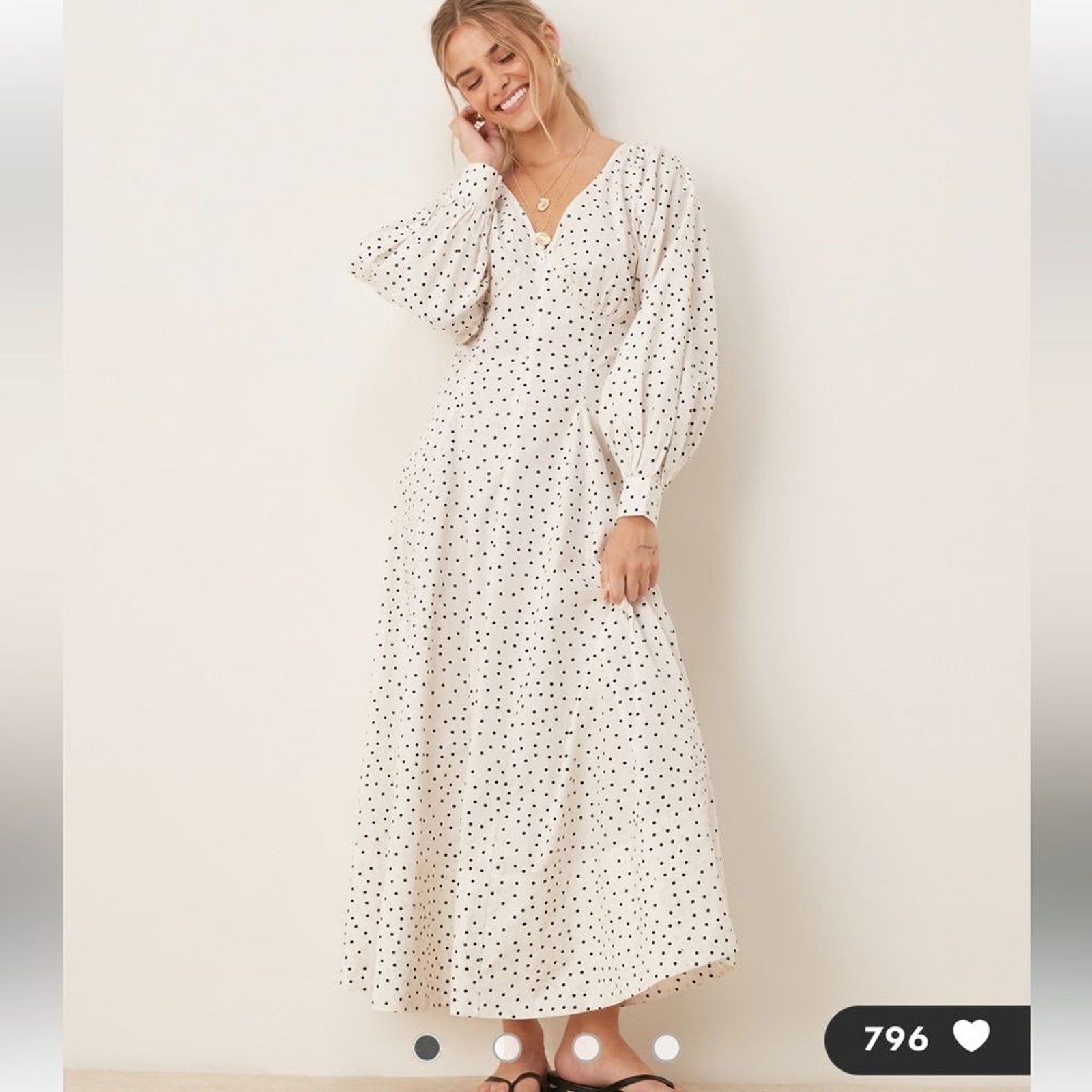 ASOS DESIGN long sleeve V-neck poplin maxi dress in dot print Size 6 NWOT