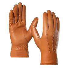 Harssidanzar Men's Italian Sheepskin Leather Gloves, Cashmere Lined, Tan, Size M