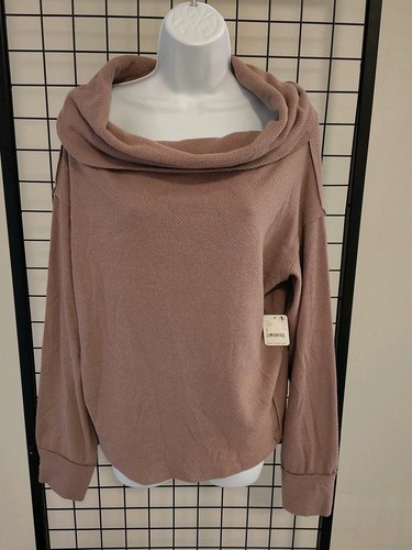 We The Free Waffle Knit Top Woman's Small Cowl Neck Rouge Pullover Thermal Shirt - Picture 3 of 13