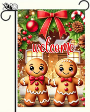 Merry Christmas Garden Flag 12X18 Double Sided Gingerbread Garden Flag Candy Can
