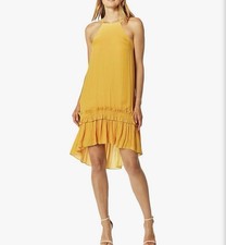Halston Heritage NWT Ruffle Hi-Low Yellow Babydoll Dress XS