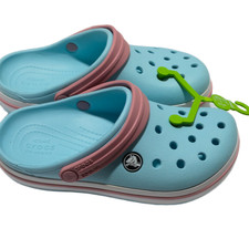 Crocs Kids Unisex Crocband Clogs Sandals Ice Blue White Pink Size C13
