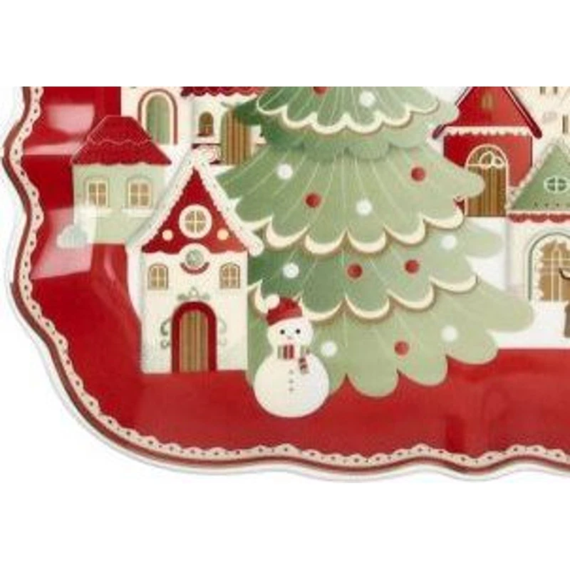 Vassoio Ovale Smerlato 26x18 cm BRANDANI Villaggio in Festa Porcellana Natale, fotografia 5 di 9