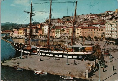 Vtg Continental Postcard Training Ship Palinuro Portoferraio IT 1962