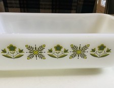 Vintage Fire King Anchor Hocking Baking Dish Green Meadow Ovenware 1960s