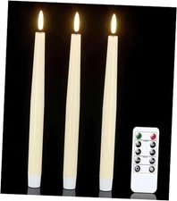  Flameless Taper Candles with Remote Timer, Real Wax LED Flickering 3-Ivory