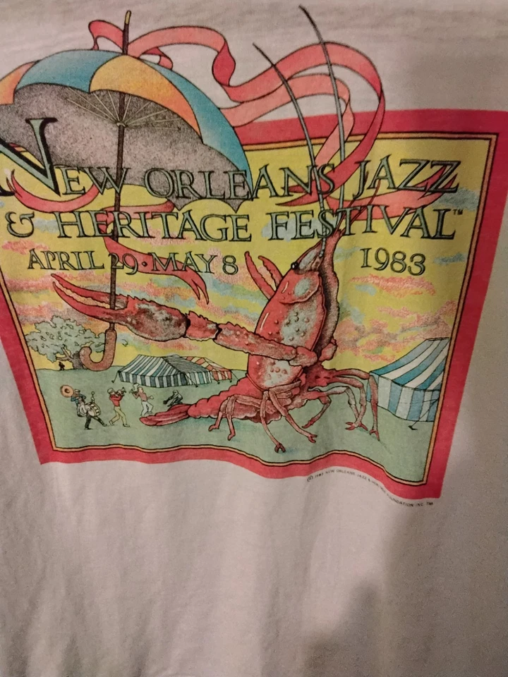 Camiseta blanca 1983 New Orleans Jass & Heritage Festival Screen Stars L Foto 2 de 4
