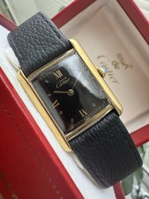 Cartier Must de Cartier Tank Vintage Watch Mens 23mm Gold Plated Quartz With Box