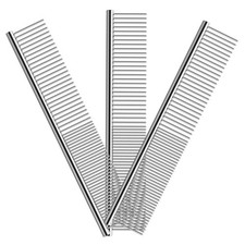 Elfirly 3 Pack Dog Combs for Grooming Matting, 7-3/8 x 1-5/16 Inch, Silver