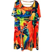 Womens Caftan Kaftan Style Dress A Line Maximalism Colorful Abstract EZ Care 3XL