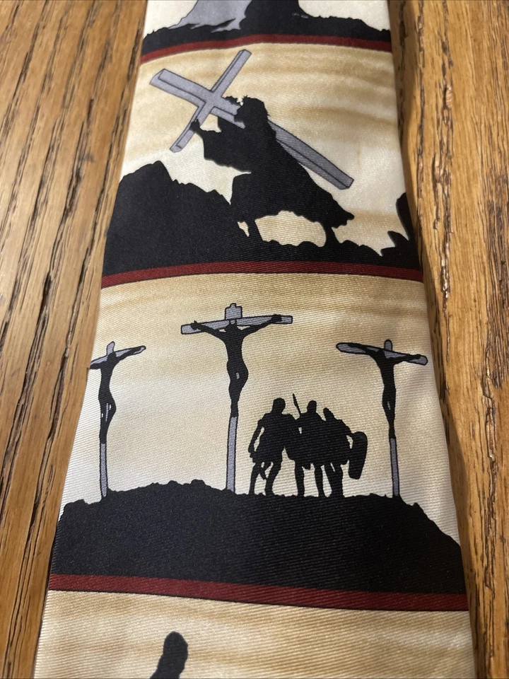 De colección Usado en Excelente Condición Águila Prendas para el Cuello Gráfico Religioso Corbata de Seda Jesús Cruz Xian Religioso Foto 3 de 4