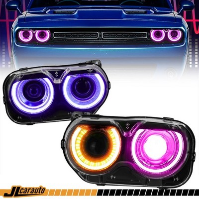 Driver & Passenger RGB DRL Headlights For Dodge Challenger 2015-2023 APP Control