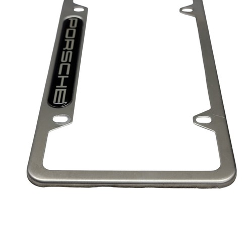 Porsche License Plate Frame Brushed Stainless Steel Silver Metal 4 Hole  - Imagen 12 de 14