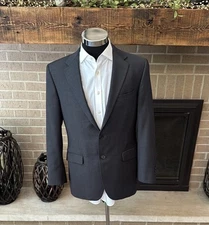 Hickey Freeman mens 40R black gray micro pattern 100% wool 2-button sport coat