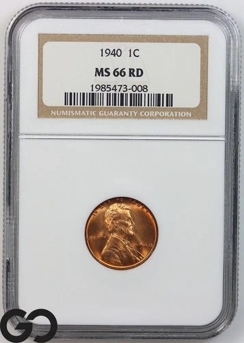 1940 Lincoln Cent Wheat Penny, Lustrous Red, NGC MS 66 RD