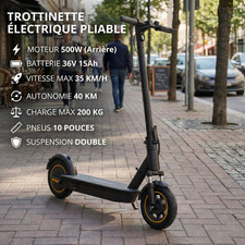 Trottinette Électrique 500W 36V 15Ah 10" Pliable Charge 200kg 35km/h App